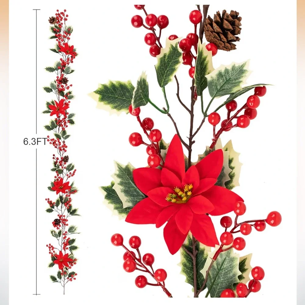 Festive Red and Green Holiday Garland 6.3 feet. So beautiful and full. 🎄💕